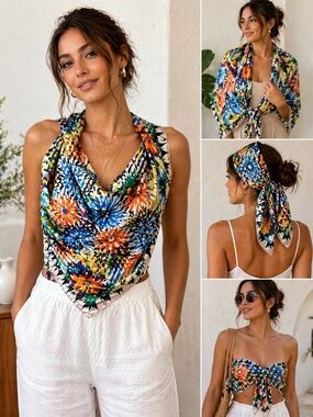 Bimba y Lola Oversized Floral Graphic Scarf Shawl Multicolor Statement